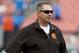 Oct 13, 2013; Cleveland, OH, USA; Cleveland Browns head coach Rob Chudzinski watches his team warm up before a game against the Detroit Lions at FirstEnergy Stadium. Mandatory Credit: Ron Schwane-USA TODAY Sports