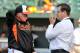 BALTIMORE, MD - MAY 17: Head coach Buck Showalter and General Manager Dan Duquette of the Baltimore Orioles talk before the game against the Tampa Bay Rays at Oriole Park at Camden Yards on May 17, 2013 in Baltimore, Maryland. (Photo by Greg Fiume/Getty Images)