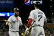 Mike Napoli scores Boston's first run of Game 4 on a Jarrod Saltalamacchia single in the sixth inning, making the score 7-1.