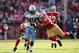SAN FRANCISCO - NOVEMBER 08: Chris Johnson #28 of the Tennessee Titans runs is tackled by Patrick Willis #52 of the San Francisco 49ers at Candlestick Park on November 8, 2009 in San Francisco, California. (Photo by Ezra Shaw/Getty Images)