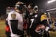 PITTSBURGH, PA - JANUARY 15: Quarterback Ben Roethlisberger #7 of the Pittsburgh Steelers speaks with quarterback Joe Flacco #5 of the Baltimore Ravens following the AFC Divisional Playoff Game at Heinz Field on January 15, 2011 in Pittsburgh, Pennsylvania. The Steelers defeated the Ravens 31-24. (Photo by Nick Laham/Getty Images)
