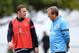 RIO DE JANEIRO, BRAZIL - MAY 31: Manager Roy Hodgson of England talks with Wayne Rooney during training at the Urca Military Base on May 31, 2013 in Rio de Janeiro, Brazil. (Photo by Laurence Griffiths/Getty Images)