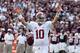 COLLEGE STATION, TX - SEPTEMBER 14: AJ McCarron #10 of the Alabama Crimson Tide celebrates a second quarter touchdown during the game against the Texas A&M Aggies at Kyle Field on September 14, 2013 in College Station, Texas. (Photo by Scott Halleran/Getty Images)