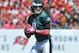 TAMPA, FL - OCTOBER 13: Quarterback Nick Foles #9 of the Philadelphia Eagles looks to pass against the Tampa Bay Buccaneers October 13, 2013 at Raymond James Stadium in Tampa, Florida. The Eagles won 31 - 20. (Photo by Al Messerschmidt/Getty Images)