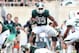 Sep 7, 2013; East Lansing, MI, USA; Michigan State Spartans running back Jeremy Langford (33) runs the ball against the South Florida Bulls defense during the 2nd half at Spartan Stadium. MSU won 21-6. Mandatory Credit: Mike Carter-USA TODAY Sports