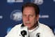 Mar 28, 2013; Indianapolis, IN, USA; Michigan State Spartans head coach Tom Izzo at a press conference during practice the day before the semifinals of the Midwest regional of the 2013 NCAA tournament at Lucas Oil Stadium. Mandatory Credit: Brian Spurlock-USA TODAY Sports