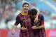 ALMERIA, SPAIN - SEPTEMBER 28: Lionel Messi (L) celebrates with Cesc Fabregas
after scoring FC Barcelona's opening goal during the La Liga match between UD Almeria and FC Barcelona on September 28, 2013 in Almeria, Spain. (Photo by Denis Doyle/Getty Images)