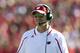 Oct 12, 2013; Madison, WI, USA; Wisconsin Badgers head coach Gary Andersen looks on during the first quarter against the Northwestern Wildcats at Camp Randall Stadium. Mandatory Credit: Jeff Hanisch-USA TODAY Sports