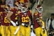LOS ANGELES, CA - OCTOBER 10: Running back Javorius Allen #37 of the USC Trojans celebrates with tight end Randall Telfer #82 after scoring on a four yard touchdown run in the fourth quarter against the Arizona Wildcats at Los Angeles Coliseum on October 10, 2013 in Los Angeles, California. USC won 38-31. (Photo by Stephen Dunn/Getty Images)