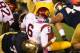 SOUTH BEND, IN - OCTOBER 19: Stephon Tuitt #7 and Carlo Calabrese #44 of the Notre Dame Fighting Irish sacks Cody Kessler #6 of the University of Southern California Trojans at Notre Dame Stadium on October 19, 2013 in South Bend, Indiana. Notre Dame defeated USC 14-10. (Photo by Jonathan Daniel/Getty Images)