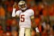 CLEMSON, SC - OCTOBER 19: Jameis Winston #5 of the Florida State Seminoles celebrates after defeating the Clemson Tigers 51-14 at Memorial Stadium on October 19, 2013 in Clemson, South Carolina. (Photo by Streeter Lecka/Getty Images)