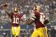 Oct 13, 2013; Arlington, TX, USA; Washington Redskins quarterback Robert Griffin III (10) throws a pass to running back Alfred Morris (46) against Dallas Cowboys at AT&T Stadium. Mandatory Credit: Tim Heitman-USA TODAY Sports