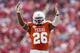 DALLAS, TX - OCTOBER 12: Adrian Colbert #26 of the Texas Longhorns celebrates after a play against the Oklahoma Sooners in the fourth quarter at the Cotton Bowl on October 12, 2013 in Dallas, Texas. The Longhorns beat the Sooners 36-20. (Photo by Tom Pennington/Getty Images)