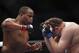 Oct 19, 2013; Houston, TX, USA; Daniel Cormier (red gloves) fights against Roy Nelson (blue gloves) in their heavyweight bout during UFC 166 at Toyota Center. Mandatory Credit: Andrew Richardson-USA TODAY Sports