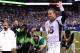 Oct 20, 2013; Indianapolis, IN, USA; Denver Broncos quarterback Peyton Manning waves to the crowd as he is honored on the field before the game against the Indianapolis Colts at Lucas Oil Stadium. Mandatory Credit: Ron Chenoy-USA TODAY Sports