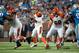 Oct 20, 2013; Detroit, MI, USA; Cincinnati Bengals quarterback Andy Dalton (14) drops back to pass during the second quarter against the Detroit Lions at Ford Field. Mandatory Credit: Tim Fuller-USA TODAY Sports