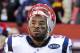 Dec 11, 2011; Landover, MD, USA; New England Patriots defensive end Andre Carter (93) before the game against the Washington Redskins at FedEX Field. Mandatory Credit: Brad Mills-USA TODAY Sports