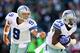 PHILADELPHIA, PA - OCTOBER 20: Phillip Tanner #34 of the Dallas Cowboys takes the handoff from quarterack Tony Romo #9 and carries the ball in for a touchdown in the third quarter against the Philadelphia Eagles on October 20, 2013 at Lincoln Financial Field in Philadelphia, Pennslyvania.The Dallas Cowboys defeated the Philadelphia Eagles 17-3. (Photo by Elsa/Getty Images)
