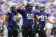 Sep 7, 2013; Fort Worth, TX, USA; TCU Horned Frogs defensive tackle Jon Lewis (98) celebrates after recording a sack during the game against the Southeastern Louisiana Lions at Amon G. Carter Stadium. Mandatory Credit: Kevin Jairaj-USA TODAY Sports