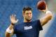 FOXBORO, MA - AUGUST 29: Tim Tebow #5 of the New England Patriots warms up prior to the preseason game against the New York Giants at Gillette Stadium on August 29, 2013 in Foxboro, Massachusetts. (Photo by Jared Wickerham/Getty Images)