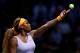 Serena Williams prepares to serve at 2013 WTA Championships.