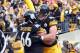 PITTSBURGH, PA - OCTOBER 20: Heath Miller #83 of the Pittsburgh Steelers celebrates after rushing for a touchdown in the first half against the Baltimore Ravens during the game on October 20, 2013 at Heinz Field in Pittsburgh, Pennsylvania. (Photo by Justin K. Aller/Getty Images)