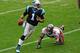Cam Newton (1) hopes to avoid the Bucs' pass rush and continue his effective play against Tampa Bay.