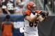 Sep 29, 2013; Cleveland, OH, USA; Cincinnati Bengals tight end Tyler Eifert (85) makes a catch during the third quarter against the Cleveland Browns at FirstEnergy Stadium. Browns beat the Bengals 17-6. Mandatory Credit: Raj Mehta-USA TODAY Sports