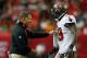 ATLANTA, GA - OCTOBER 20: Head coach Greg Schiano of the Tampa Bay Buccaneers converses with Mike Williams #19 during the game against the Atlanta Falcons at Georgia Dome on October 20, 2013 in Atlanta, Georgia. (Photo by Kevin C. Cox/Getty Images)