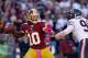 LANDOVER, MD - OCTOBER 20: Robert Griffin III #10 of the Washington Redskins throws a pass in the third quarter during an NFL game against the Chicago Bears at FedExField on October 20, 2013 in Landover, Maryland. (Photo by Patrick McDermott/Getty Images)
