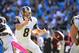 Oct 20, 2013; Charlotte, NC, USA; St. Louis Rams quarterback Sam Bradford (8) takes the snap in the fourth quarter. The Carolina Panthers defeated the St. Louis Rams 30-15 at Bank of America Stadium. Mandatory Credit: Bob Donnan-USA TODAY Sports