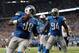 DETROIT, MI - SEPTEMBER 29: Nick Fairley #98 of the Detroit Lions celebrates a third quarter touchdown with Ezekiel Ansah #94 while playing the Chicago Bears at Ford Field on September 29, 2013 in Detroit, Michigan. (Photo by Gregory Shamus/Getty Images)