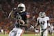 Oct 26, 2013; Auburn, AL, USA; Auburn Tigers reciever Sammie Coates (18) celebrates after scoring at touchdown over Florida Atlantic Owls safety Damian Parms (17) during the first half at Jordan Hare Stadium. Mandatory Credit: John Reed-USA TODAY Sports