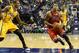 Oct 5, 2013; Indianapolis, IN, USA; Chicago Bulls point guard Derrick Rose (1) makes a run towards the basket against Indiana Pacers point guard George Hill (3) at Bankers life Fieldhouse. Mandatory Credit: Marc Lebryk-USA TODAY Sports