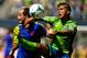 Jul 20, 2013; Seattle, WA, USA; Seattle Sounders FC defender Deindre Yedlin (2) and Colorado Rapids midfielder Nick LaBrocca (2) fight for the ball in the second half at CenturyLink Field. Mandatory Credit: Craig Mitchelldyer-USA TODAY Sports