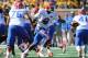 Oct 19, 2013; Columbia, MO, USA; Florida Gators quarterback Tyler Murphy (3) hands off during the first half of the game against the Missouri Tigers at Faurot Field. Mandatory Credit: Denny Medley-USA TODAY Sports