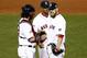Oct 24, 2013; Boston, MA, USA; Boston Red Sox starting pitcher John Lackey (41) reacts as he is removed from the game during the seventh inning of game two of the MLB baseball World Series against the St. Louis Cardinals at Fenway Park. Mandatory Credit: Mark L. Baer-USA TODAY Sports
