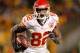 PITTSBURGH, PA - NOVEMBER 12: Dwayne Bowe #82 of the Kansas City Chiefs looks for running room after a third quarter catch while playing the Pittsburgh Steelers at Heinz Field on November 12, 2012 in Pittsburgh, Pennsylvania. Pittsburgh won the game 16-13 in overtime.(Photo by Gregory Shamus/Getty Images)