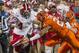 Oct 19, 2013; Champaign, IL, USA; Wisconsin Badgers wide receiver Jared Abbrederis (4) is tackled by Illinois Fighting Illini defensive back Zane Petty (21) in the first half at Memorial Stadium. Mandatory Credit: Trevor Ruszkowksi-USA TODAY Sports