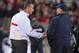 Oct 26, 2013; Columbus, OH, USA; Ohio State Buckeyes head coach Urban Meyer and Penn State Nittany Lions head coach Bill O'Brien shake hands before the game at Ohio Stadium. Mandatory Credit: Greg Bartram-USA TODAY Sports