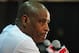 ATLANTA, GA - MAY 3: Head Coach Larry Drew of the Atlanta Hawks speaks with the media after the game against the Indiana Pacers after Game Six of the Eastern Conference Quarterfinals in the 2013 NBA Playoffs on May 3, 2013 at Philips Arena in Atlanta, Georgia. NOTE TO USER: User expressly acknowledges and agrees that, by downloading and/or using this Photograph, user is consenting to the terms and conditions of the Getty Images License Agreement. Mandatory Copyright Notice: Copyright 2013 NBAE (Photo by Scott Cunningham/NBAE via Getty Images)