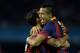 VIGO, SPAIN - OCTOBER 29: Alexis Alejandro Sanchez of FC Barcelona celebrates scoring their opening goal with teamates during the La Liga match between RC Celta de Vigo and FC Barcelona at Estadio Balaidos on October 29, 2013 in Vigo, Spain. (Photo by Gonzalo Arroyo Moreno/Getty Images)