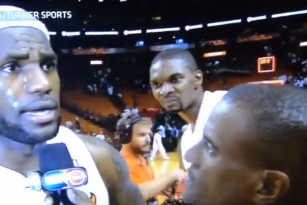 Chris Bosh Videobombs LeBron James and Dwyane Wade's Postgame Interviews
