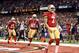 Feb 3, 2013; New Orleans, LA, USA; San Francisco 49ers quarterback Colin Kaepernick (7) celebrates after scoring a touchdown against the Baltimore Ravens in the fourth quarter in Super Bowl XLVII at the Mercedes-Benz Superdome. Mandatory Credit: Mark J. Rebilas-USA TODAY Sports