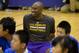 SHANGHAI, CHINA - OCTOBER 17: Kobe Bryant of the Los Angeles Lakers sits with the participants during the NBA Cares Special Olympics Clinic as part of the 2013 Global Games on October 17, 2013 at the Oriental Sports Center in Shanghai, China. NOTE TO USER: User expressly acknowledges and agrees that, by downloading and/or using this photograph, user is consenting to the terms and conditions of the Getty Images License Agreement. Mandatory Copyright Notice: Copyright 2013 NBAE (Photo by Andrew D. Bernstein/NBAE via Getty Images)