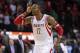 Oct 30, 2013; Houston, TX, USA; Houston Rockets center Dwight Howard (12) reacts after a play during the fourth quarter against the Charlotte Bobcats at Toyota Center. The Rockets defeated the Bobcats 96-83. Mandatory Credit: Troy Taormina-USA TODAY Sports