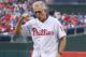 PHILADELPHIA - AUGUST 11: Former Philadelphia Phillie Tim McCarver walks off the mound after throwing out the ceremonial first pitch before a game between the Philadelphia Phillies and the St. Louis Cardinals at Citizens Bank Park on August 11, 2012 in Philadelphia, Pennsylvania. The Cardinals won 4-1. (Photo by Hunter Martin/Getty Images)