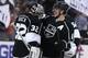 LOS ANGELES, CA - OCTOBER 30: Anze Kopitar #11 of the Los Angeles Kings celebrates with goalie Jonathan Quick #32 after Kopitar scored the game winning goal in overtime against the San Jose Sharks at Staples Center on October 30, 2013 in Los Angeles, California. (Photo by Stephen Dunn/Getty Images) The Kings won 4-3 in overtime. (Photo by Stephen Dunn/Getty Images)