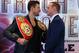 MANCHESTER, ENGLAND - SEPTEMBER 17: Carl Froch and George Groves go head to head to promote their upcoming fight during a press conference at the Radisson Blu Edwardian Hotel on September 17, 2013 in Manchester, England. (Photo by Alex Livesey/Getty Images)