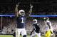 Oct 12, 2013; University Park, PA, USA; Penn State Nittany Lions running back Bill Belton (1) celebrates after running the ball into the end zone for a touchdown in overtime to defeat the Michigan Wolverines 43-40 at Beaver Stadium. Mandatory Credit: Matthew O'Haren-USA TODAY Sportsatory Credit: Matthew O'Haren-USA TODAY Sports